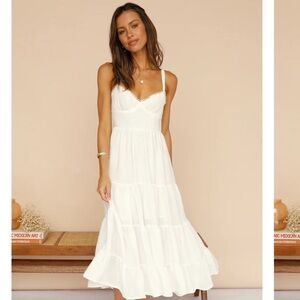 White Midi Tiered Sundress with Spaghetti Straps